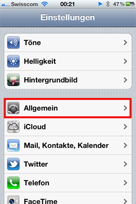 In die Einstellungen gehen und dort auf "Allgemein" klicken