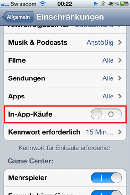 In-App-Käufe deaktivieren